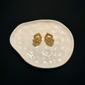 Geometric Textured Earrings with CZ Stones